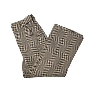 Veronica Beard Plaid Linen Cotton Cropped Trousers Pants Brown Tan & Blue Sz 10